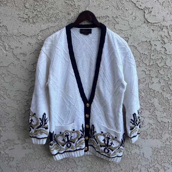 Vintage Nautical Chunky Knitted Cardigan Sweater Size Small - Picture 1 of 5